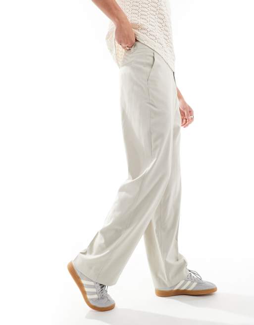 ASOS DESIGN smart wide leg trousers in stone, 4 of 5