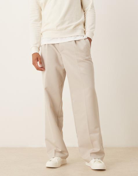 ASOS DESIGN smart wide leg trousers in stone - view 1