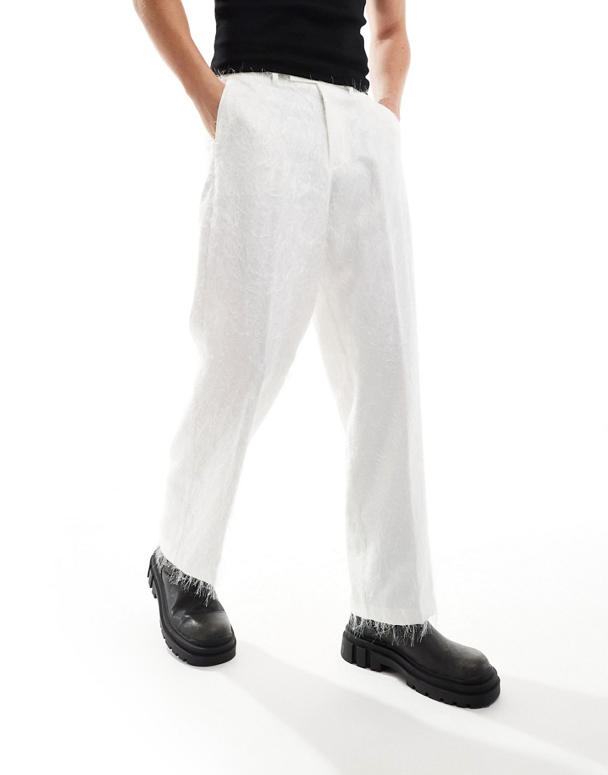 ASOS DESIGN smart wide leg trousers in white fringe