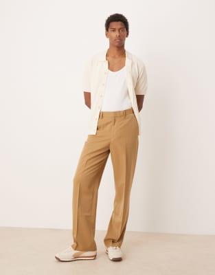 asos ASOS DESIGN smart wide leg trousers with carpenter pocket in camel
