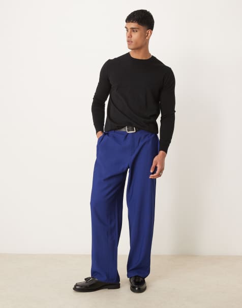 ASOS DESIGN smart wide leg trousers with chunky belt loops in navy - view 1