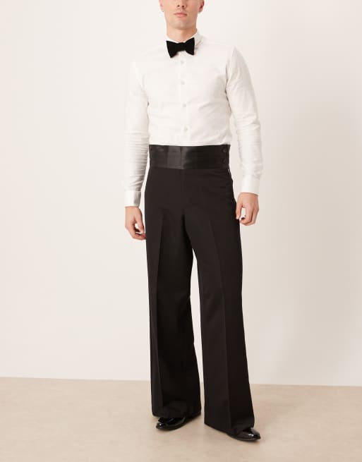 ASOS DESIGN smart wide leg trousers with cummerbund waist in black