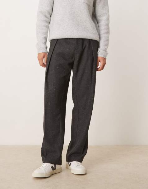 ASOS DESIGN smart wool look wide leg trousers with deep pleat in black speckled herringbone
