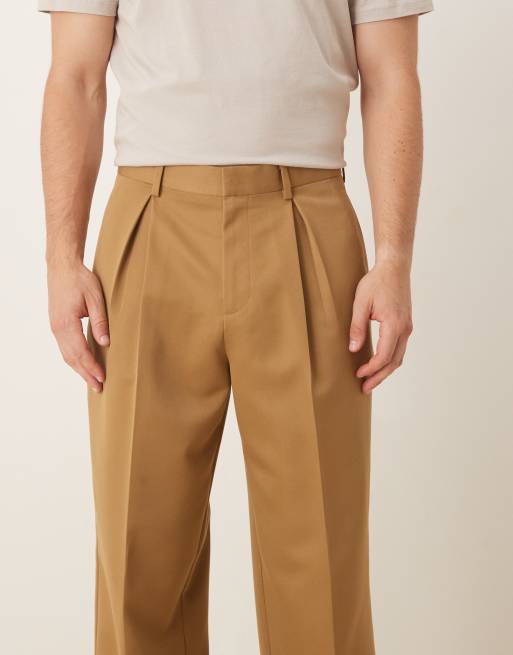 ASOS DESIGN smart wide leg trousers with deep inverted pleat in camel, 4 of 5