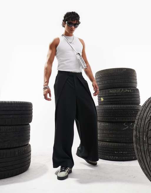 ASOS DESIGN smart wide leg trousers with deep pleat in black