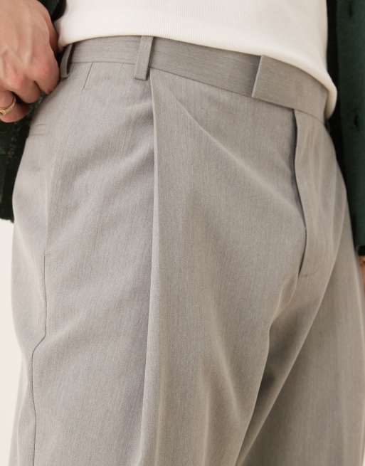 ASOS DESIGN smart wide leg trousers with deep pleats in light grey, 3 of 5