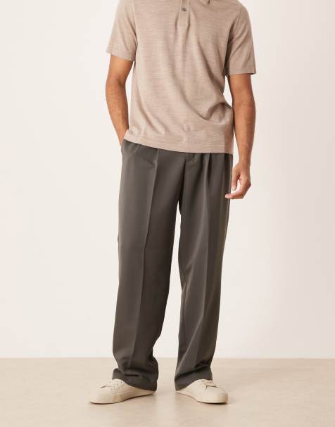 ASOS DESIGN smart wide leg trousers with double pleat and back pocket details in charcoal - view 1