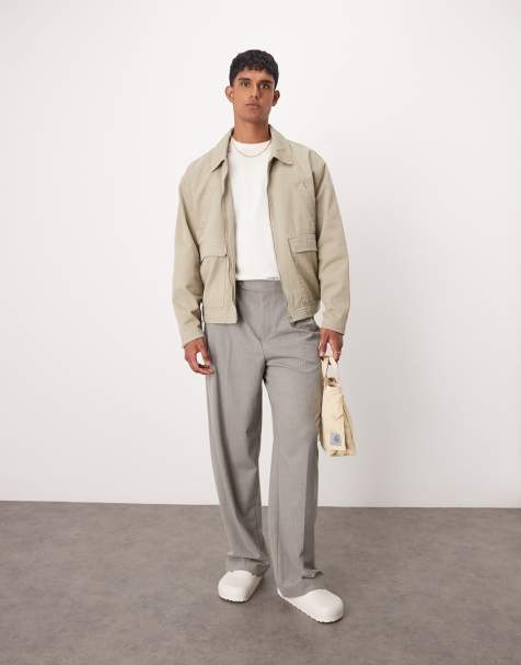 ASOS DESIGN smart wide leg trousers with double pleat in grey melange - view 1