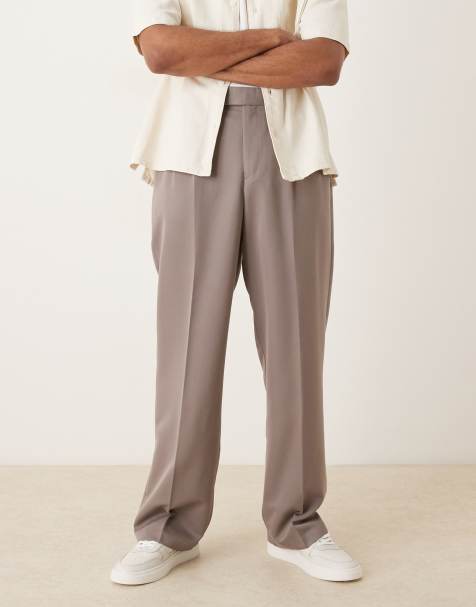 ASOS DESIGN smart wide leg trousers with double pleats in brown - view 1