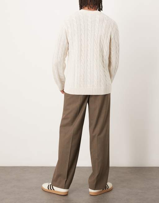 ASOS DESIGN smart wide leg trousers with front pleat in brown check, 4 of 5