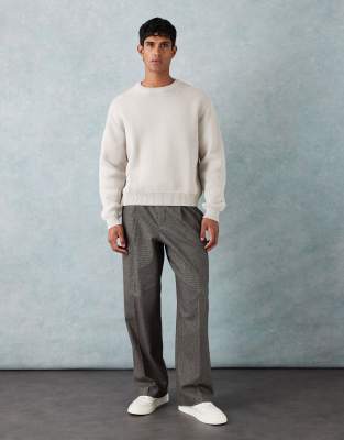ASOS DESIGN ASOS DESIGN smart wide leg trousers with front pleat in brown puppytooth with elasticated waist
