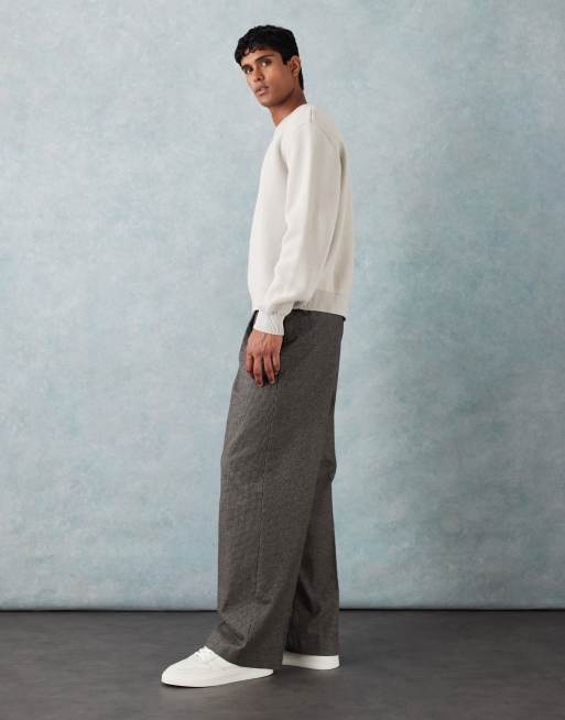 ASOS DESIGN smart wide leg trousers with front pleat in brown puppytooth with elasticated waist, 3 of 5