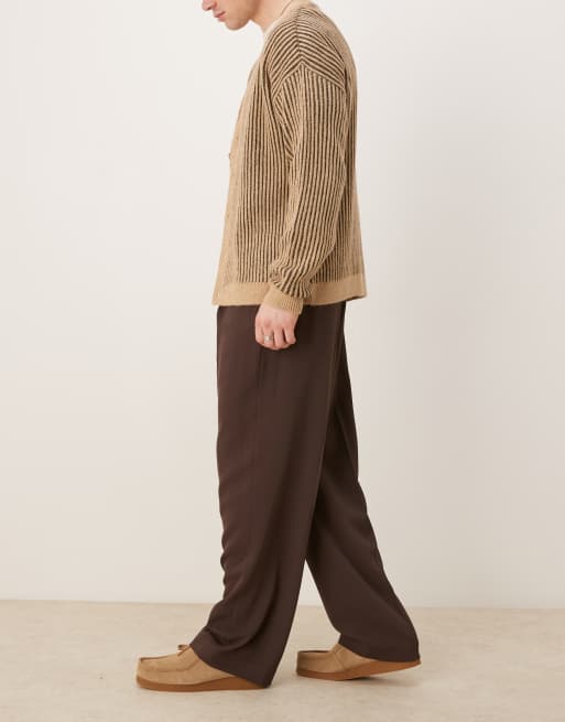 ASOS DESIGN smart wide leg pants with front pleat in brown