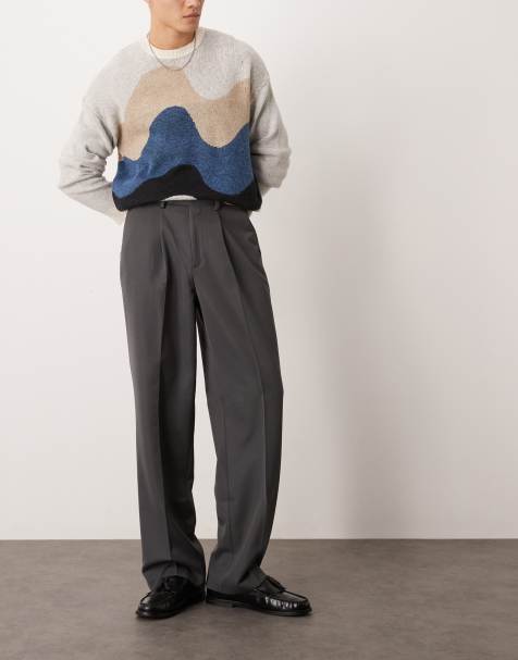 ASOS DESIGN smart wide leg trousers with front pleat in charcoal - view 1