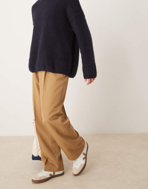 ASOS DESIGN smart wide leg pants with front pleat in dusty camel