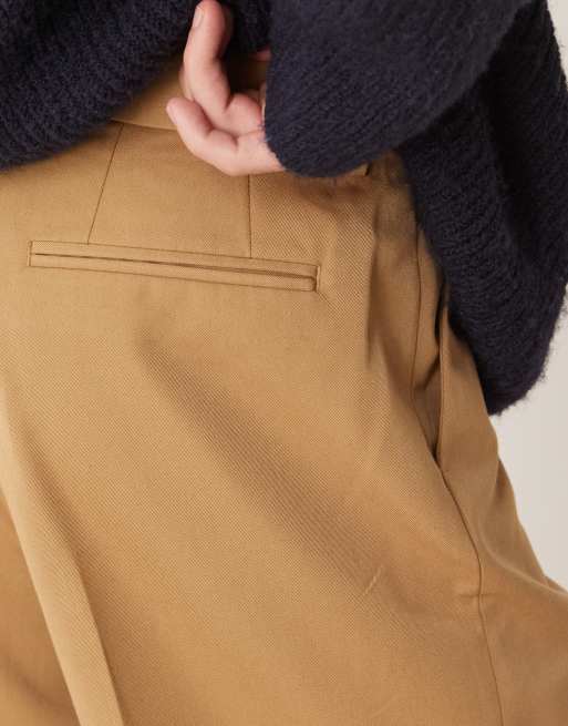 ASOS DESIGN smart wide leg pants with front pleat in dusty camel
