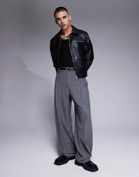 ASOS DESIGN smart wide leg trousers with front pleat in grey - view 1