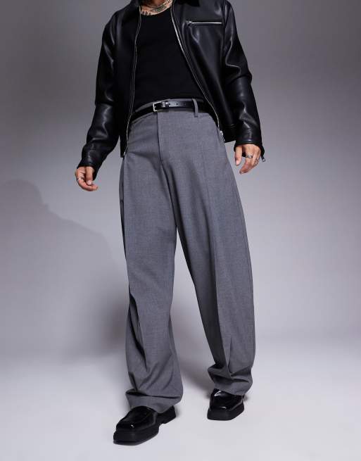 ASOS DESIGN smart wide leg trousers with front pleat in grey, 2 of 5