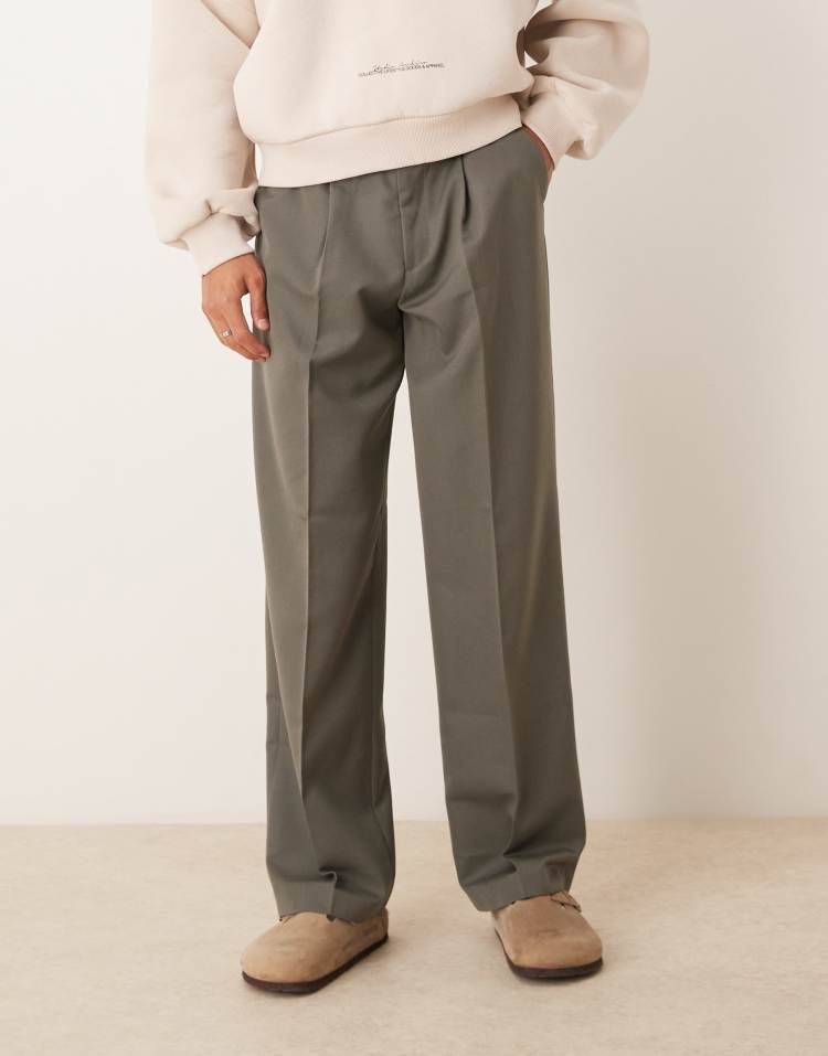 ASOS DESIGN ASOS DESIGN smart wide leg trousers with front pleat in muted green