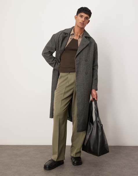 ASOS DESIGN smart wide leg trousers with front pleat in sage green - view 1