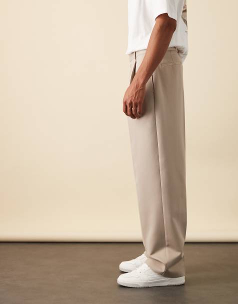 ASOS DESIGN smart wide leg trousers with front pleat in stone - view 1