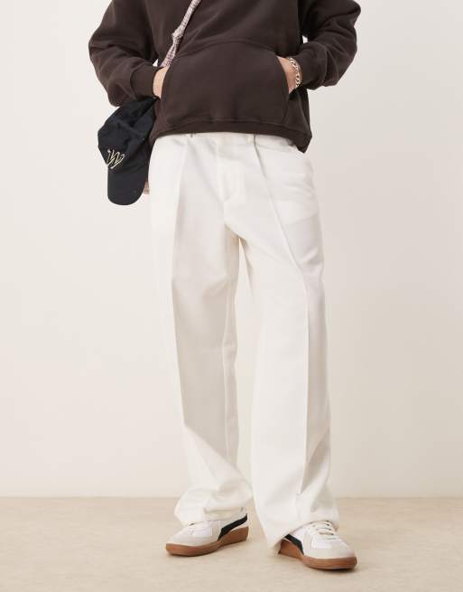 ASOS DESIGN smart wide leg pants with front pleat in white