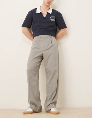 asos ASOS DESIGN smart wide leg trousers with front pleat in wool look light grey with elasticated waist