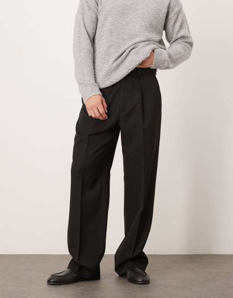 ASOS DESIGN smart wide leg trousers with front pleats in black - view 1