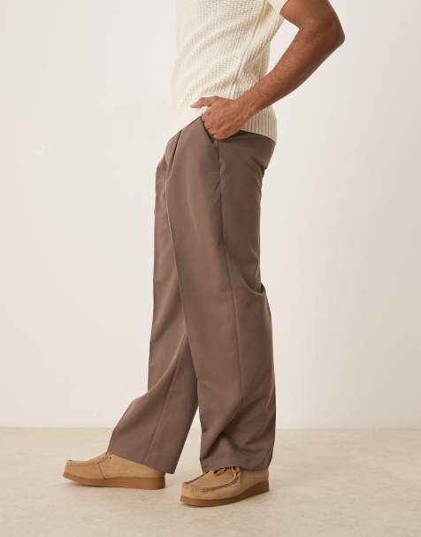 ASOS DESIGN smart wide leg trousers with front pleats in brown - view 1
