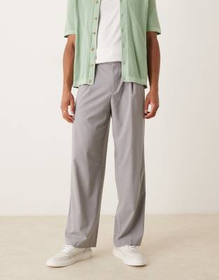 ASOS DESIGN smart wide leg trousers with front pleats in grey