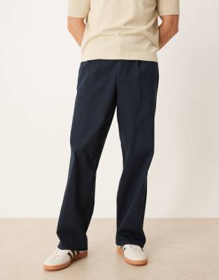 ASOS DESIGN ASOS DESIGN smart wide leg trousers with pleats in navy