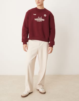 asos ASOS DESIGN smart wide leg trousers with side piping in stone