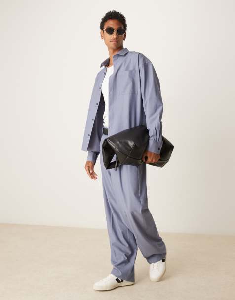 ASOS DESIGN smart wide leg trousers with triple pleats in light blue - view 1
