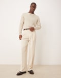 [ASOS DESIGN] ASOS DESIGN smart wide leg twill pants in ecru-White W32 L30 Ecru