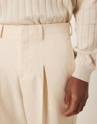 ASOS DESIGN smart wide leg twill pants in ecru