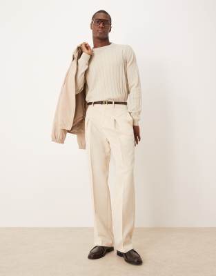 ASOS DESIGN smart wide leg twill pants in ecru