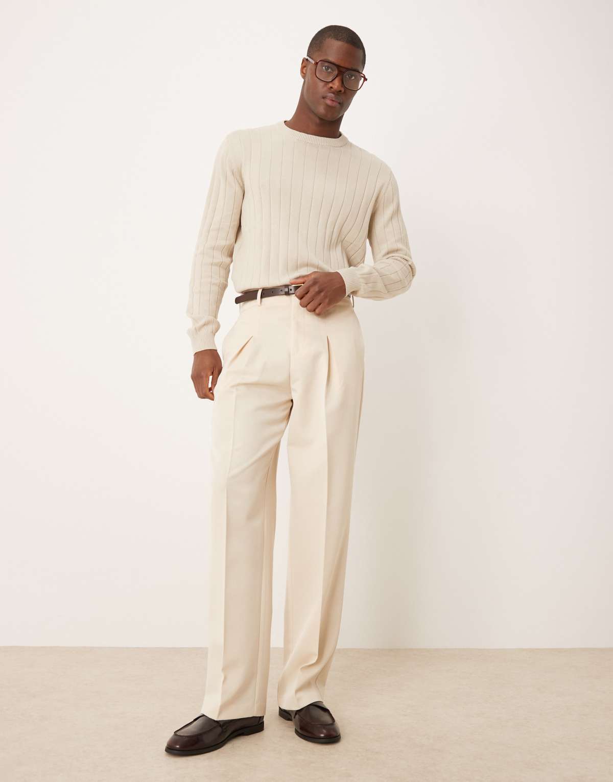 ASOS DESIGN smart wide leg twill trousers in ecru