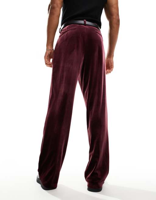 ASOS DESIGN smart wide leg velvet pants in deep burgundy | ASOS