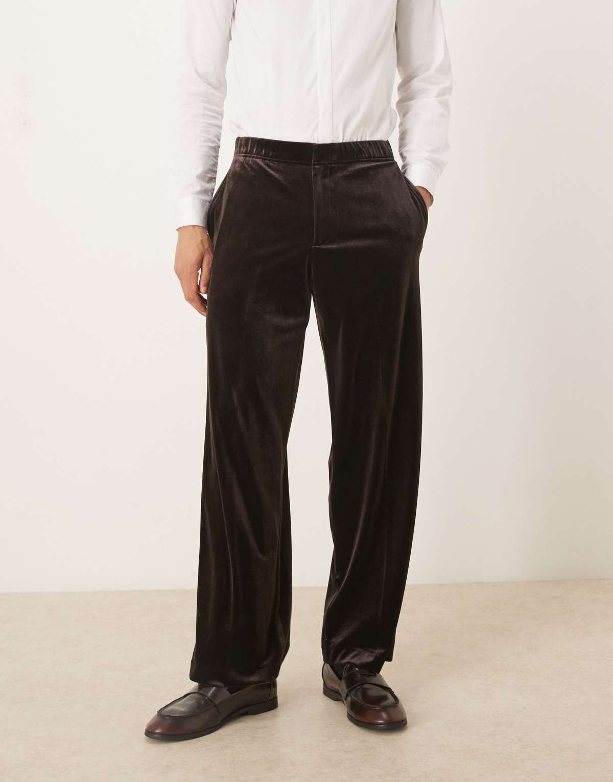 ASOS DESIGN smart wide leg velvet trousers in dark brown