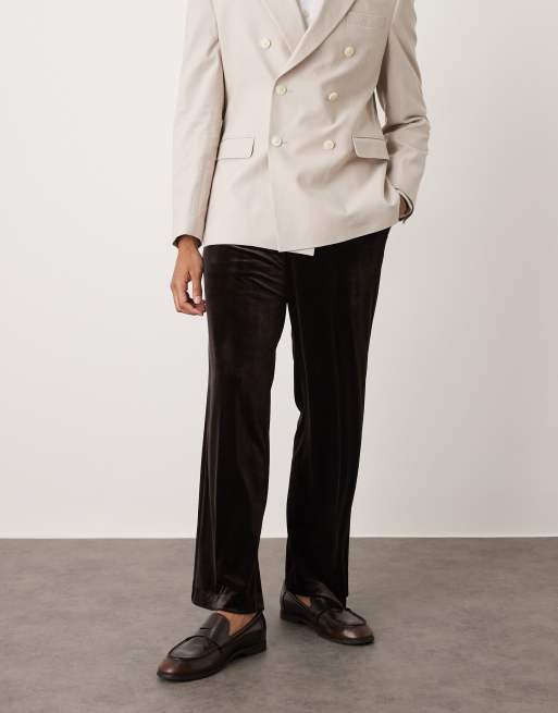 ASOS DESIGN smart wide leg velvet trousers in dark brown