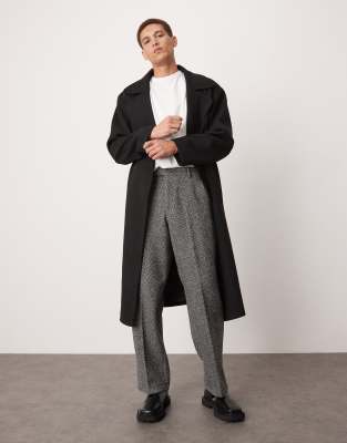 Asos Design Smart Wide Leg Wool Blend Herringbone Pants In Gray