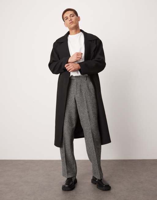 ASOS DESIGN smart wide leg wool blend herringbone pants in