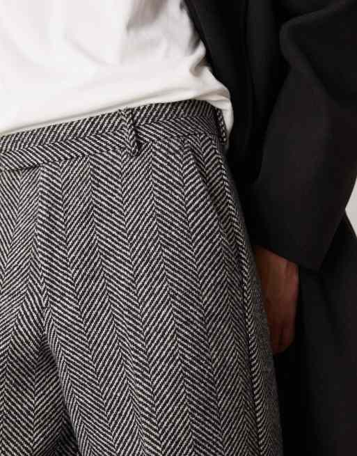 ASOS DESIGN smart wide leg wool blend herringbone pants in