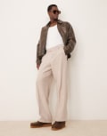 [ASOS DESIGN] ASOS DESIGN smart wide leg wool blend herringbone pants in stone-Brown W28 L30 STONE