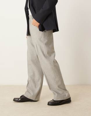 smart wide leg wool blend pants in light gray pinstripes