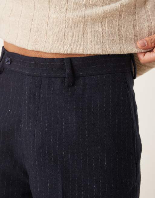 ASOS DESIGN smart wide leg wool blend pants in navy pinstripe, 2 of 5
