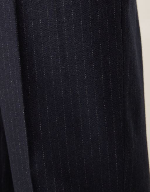 ASOS DESIGN smart wide leg wool blend pants in navy pinstripe, 5 of 5