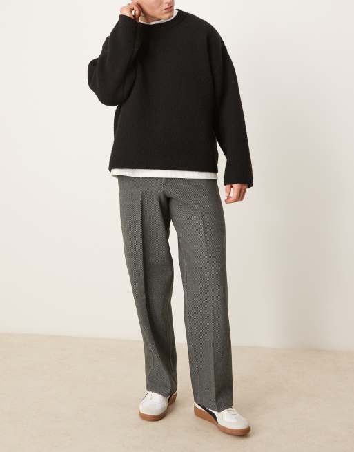 ASOS DESIGN smart wide leg wool mix pants in charcoal twill