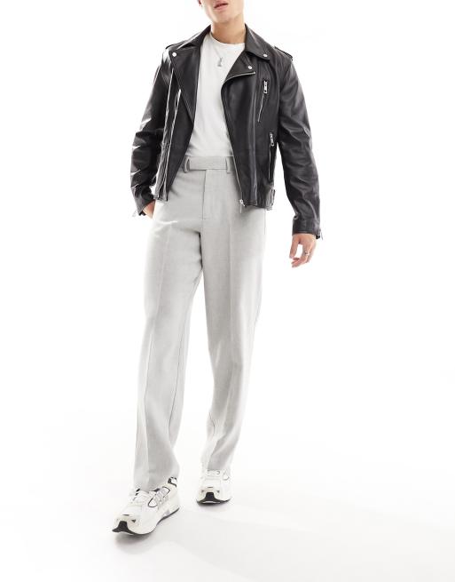 ASOS DESIGN smart wide leg wool mix pants in light grey herringbone, 4 of 5