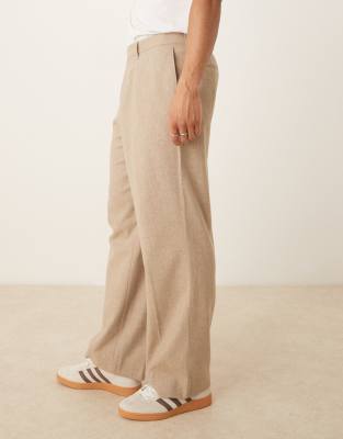 Asos Design Smart Wide Leg Wool-mix Pants With Front Pleat In Neutral